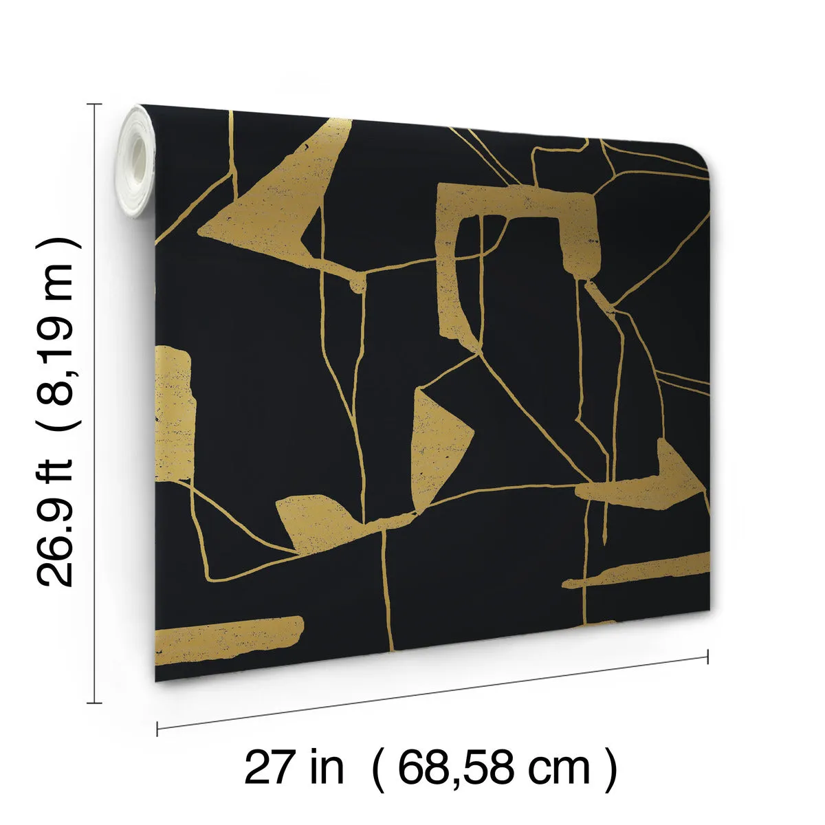 Abstract Geo Wallpaper in Black/Gold from the Modern Metals Second Edition