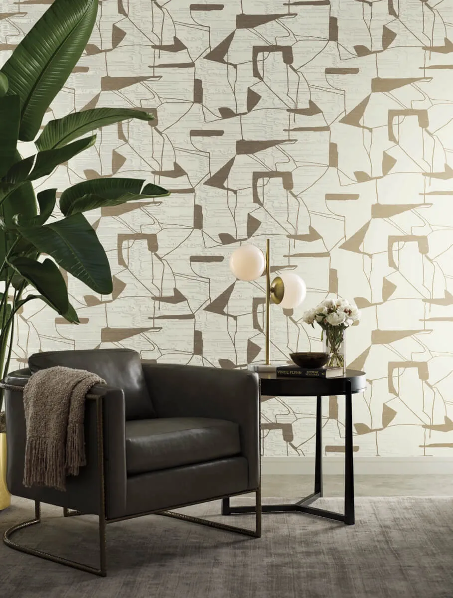 Abstract Geo Wallpaper in Cream/Gold from the Modern Metals Second Edition