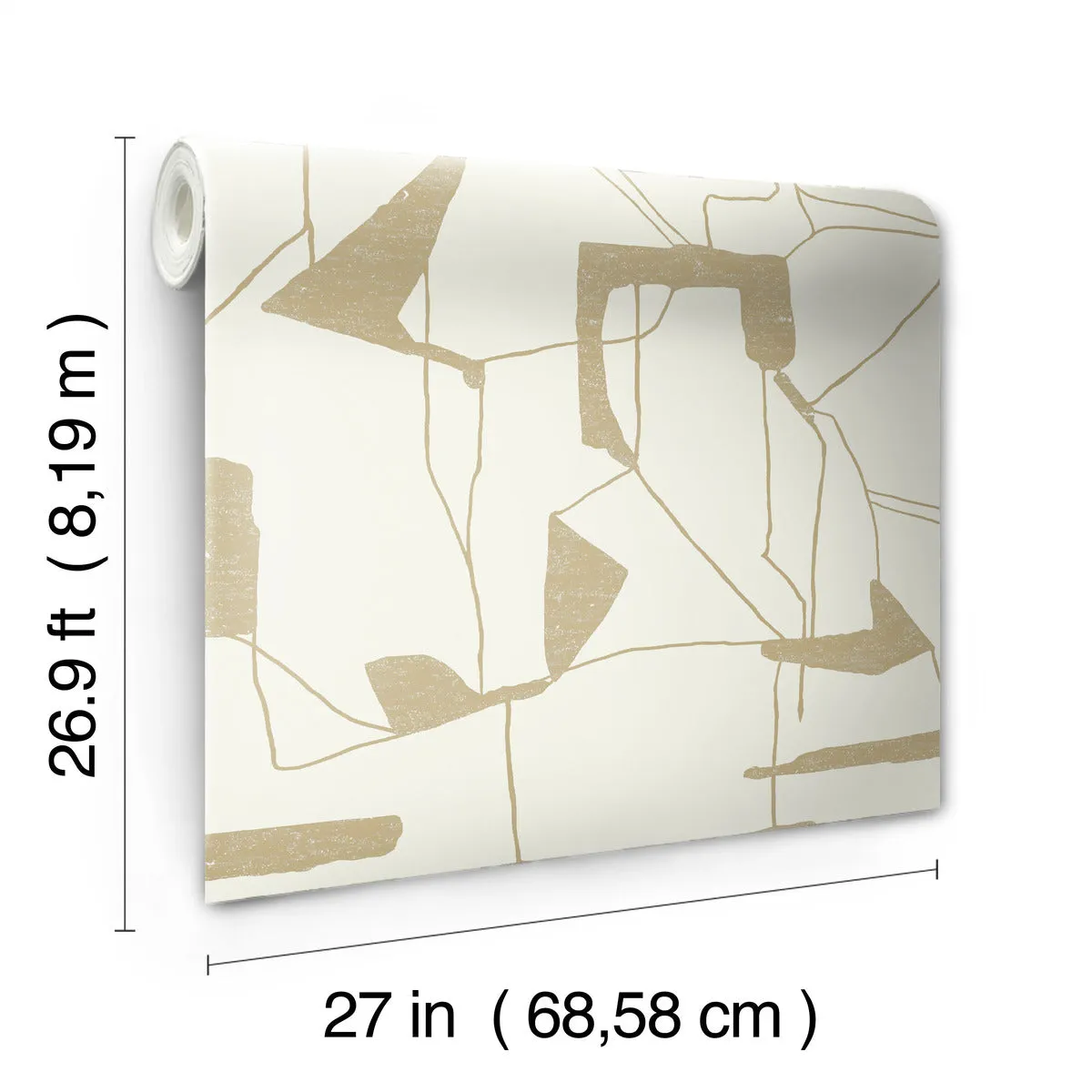 Abstract Geo Wallpaper in Cream/Gold from the Modern Metals Second Edition
