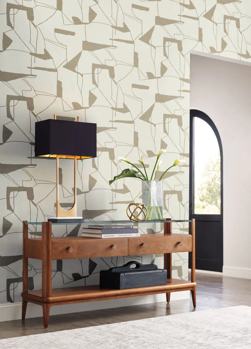 Abstract Geo Wallpaper in Cream/Gold from the Modern Metals Second Edition