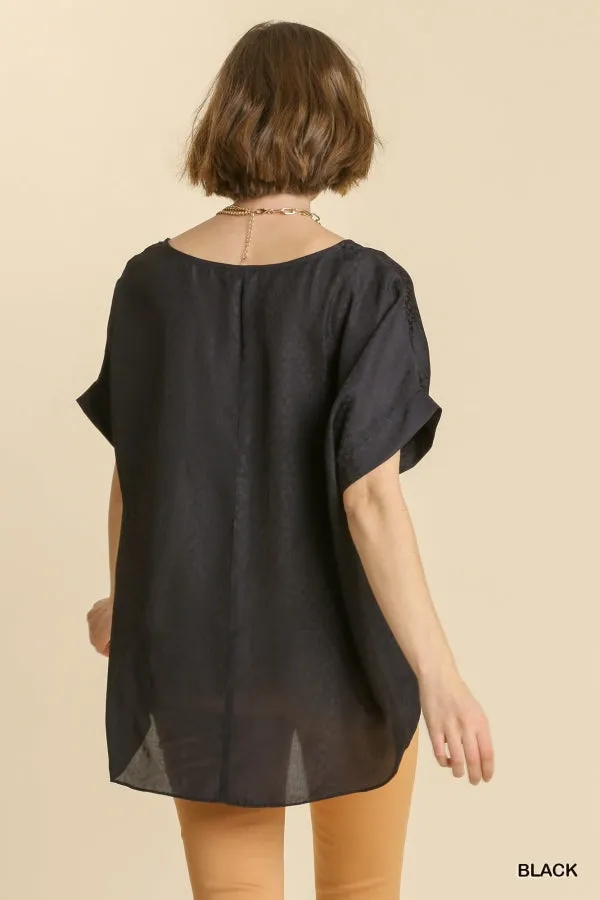 Animal Jacquard Dolman Sleeve Top, Black