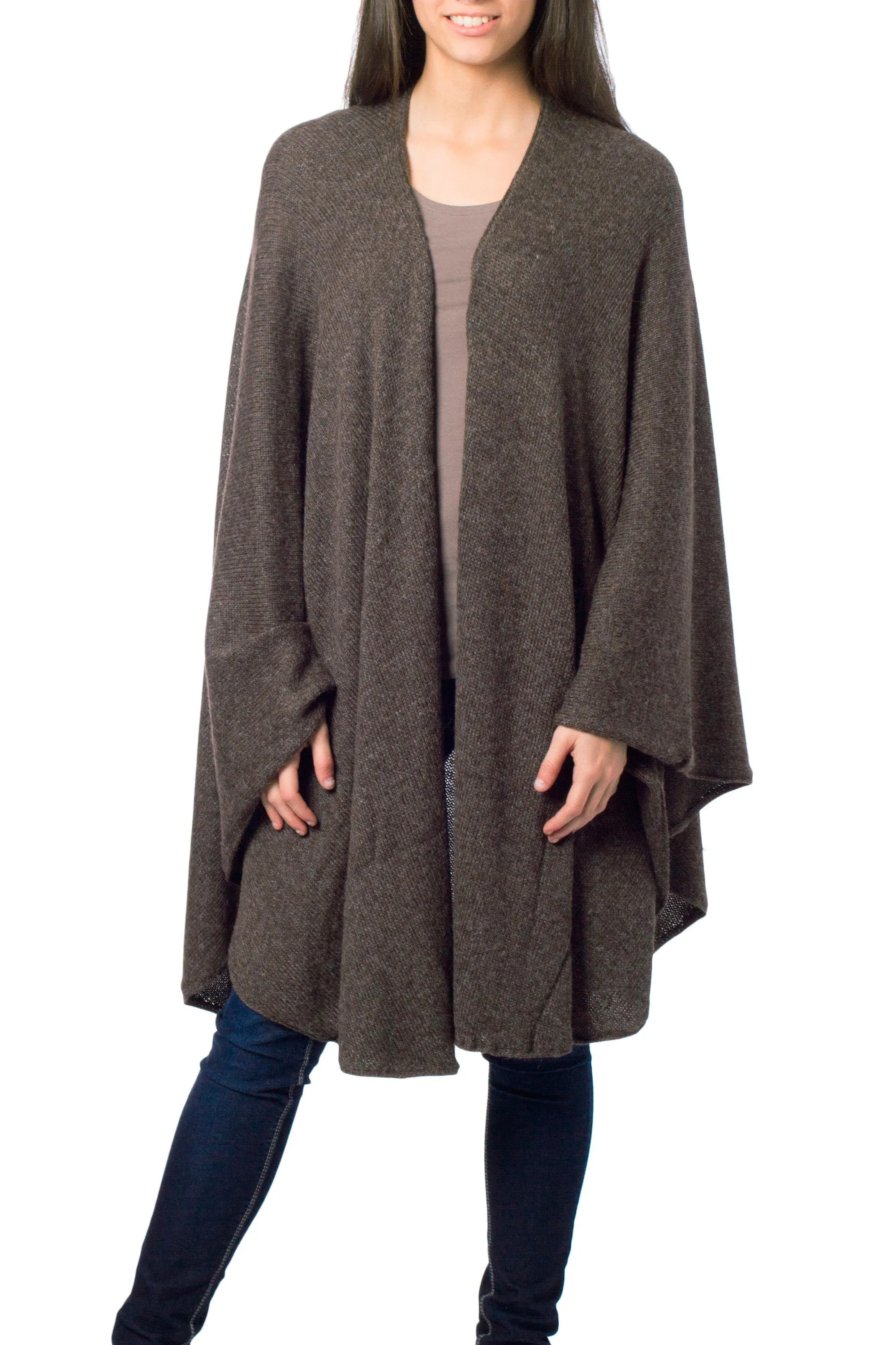 Artisan Crafted Alpaca  Blend Wrap Ruana - Brown Tweed | NOVICA