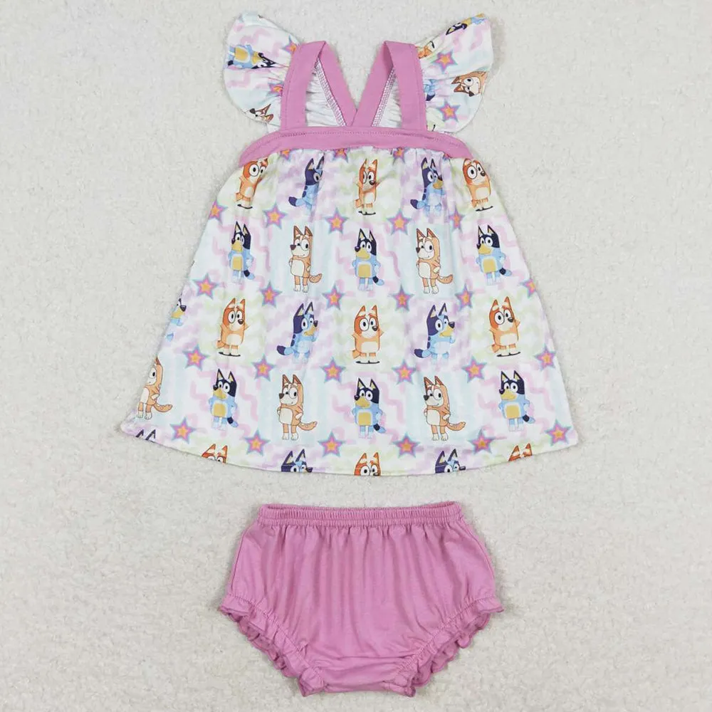 Baby Girls Clothes Bummies Dogs Colorful Tunic Top Bummies Sets GBO0333