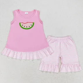 Baby Girls Clothes Pink Watermelon Ruffle Tunic Top Shorts Sets GSSO1239