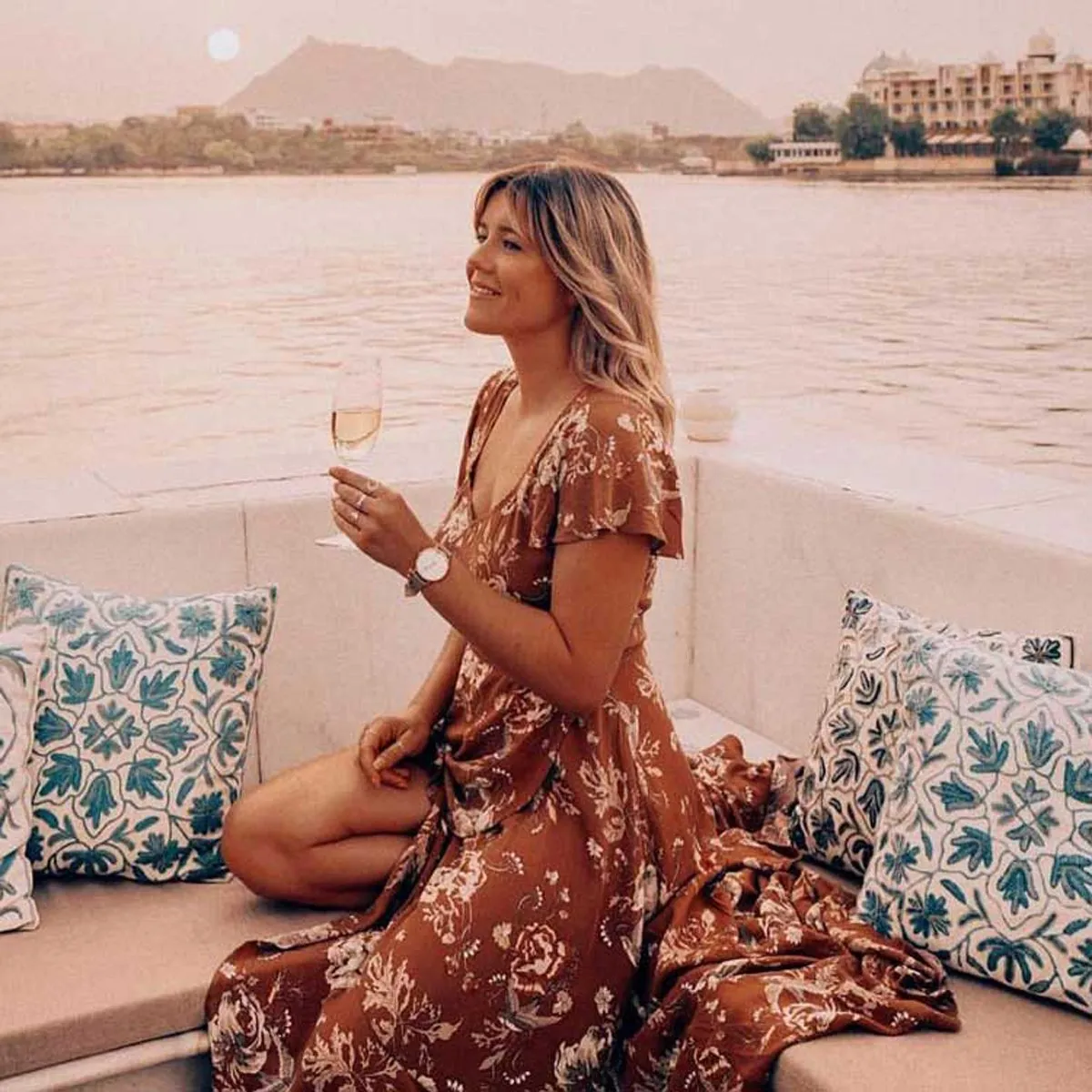 Bohemian Floral Hollow Asymmetrical Ruffled Hem Flowing Dress