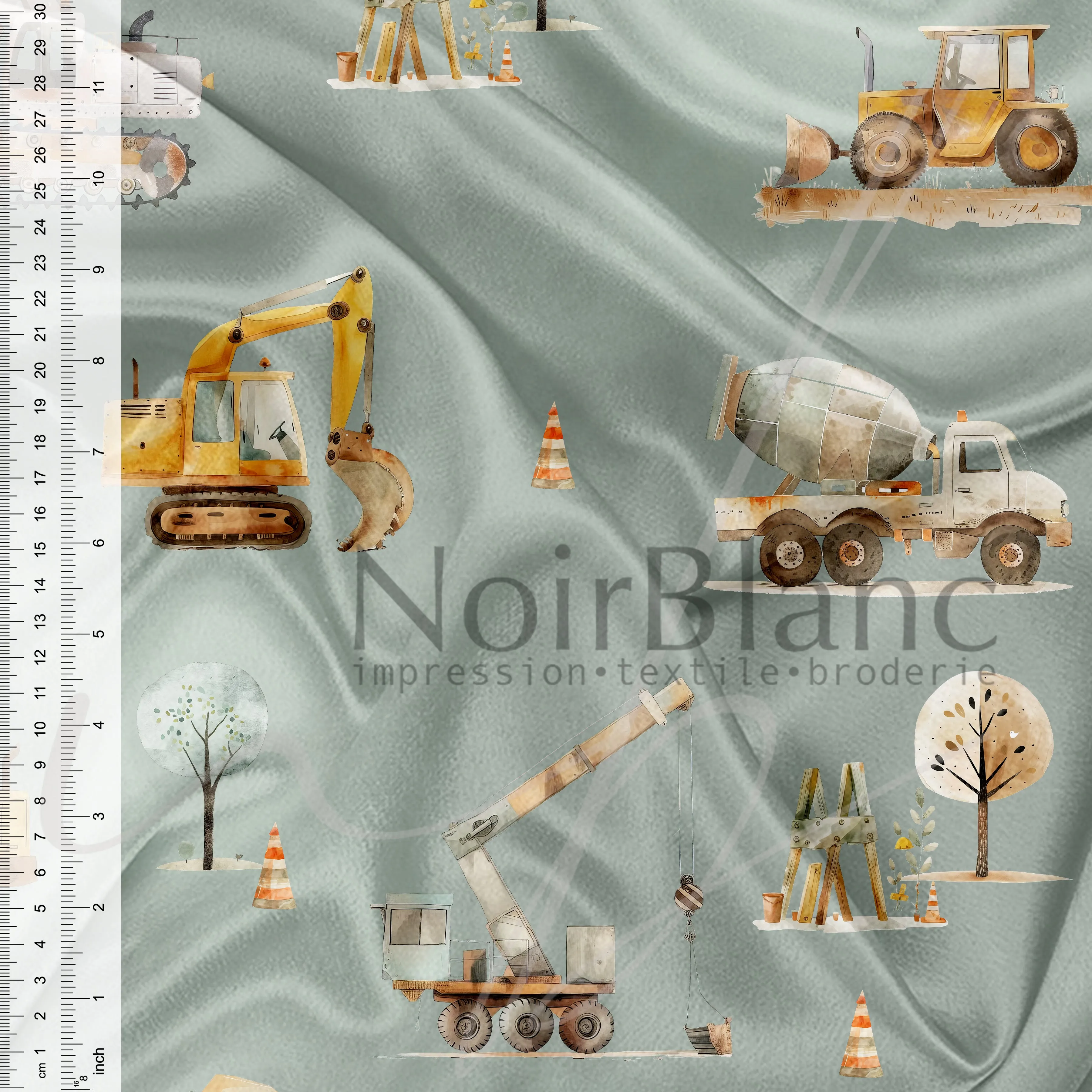 Camion et tracteur en chantier de construction fond vert