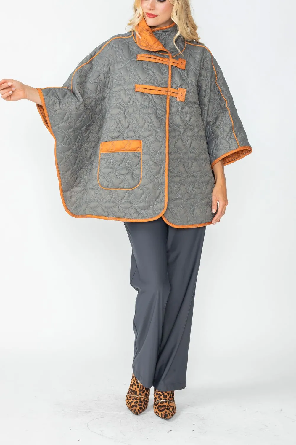 Caramel and Charcoal Reversible Poncho