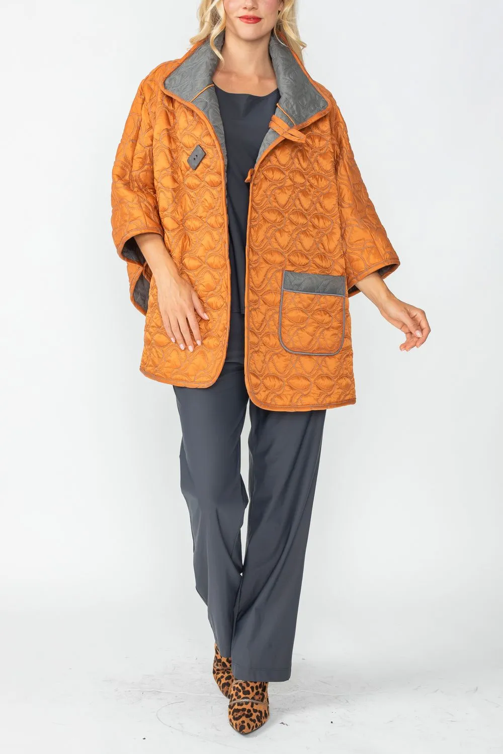 Caramel and Charcoal Reversible Poncho