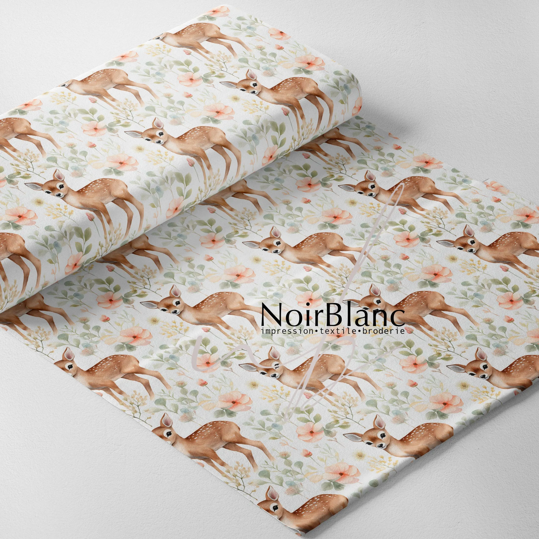 Chevreuil aquarelle fleurs et feuillage