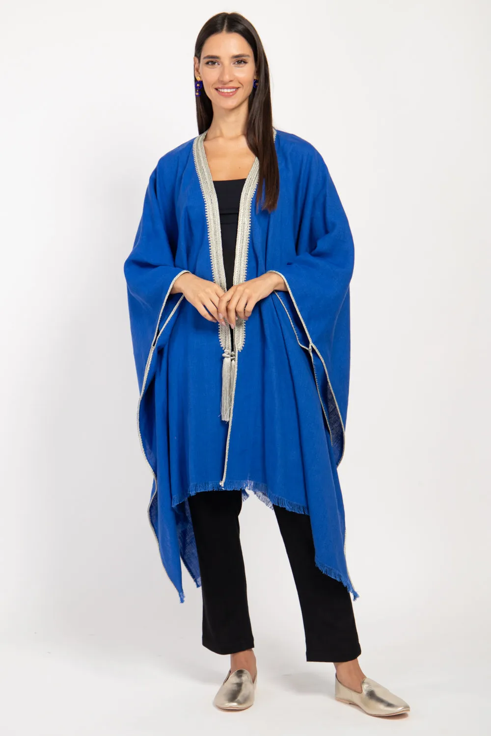 Classic Linen Royal Blue Poncho