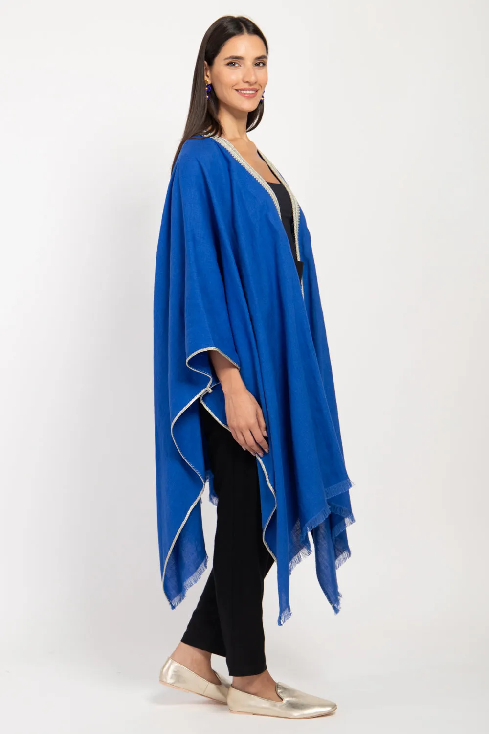 Classic Linen Royal Blue Poncho