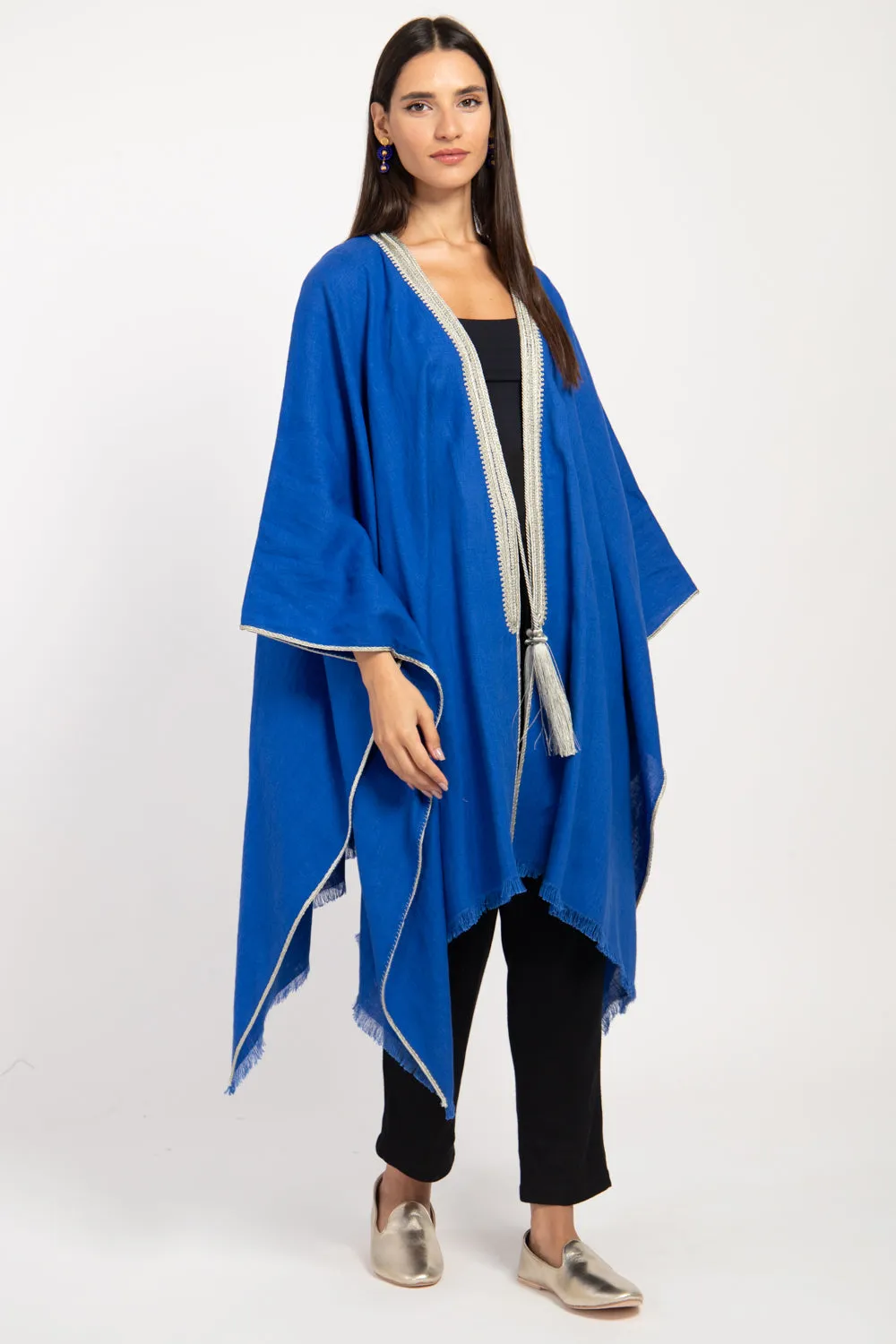 Classic Linen Royal Blue Poncho
