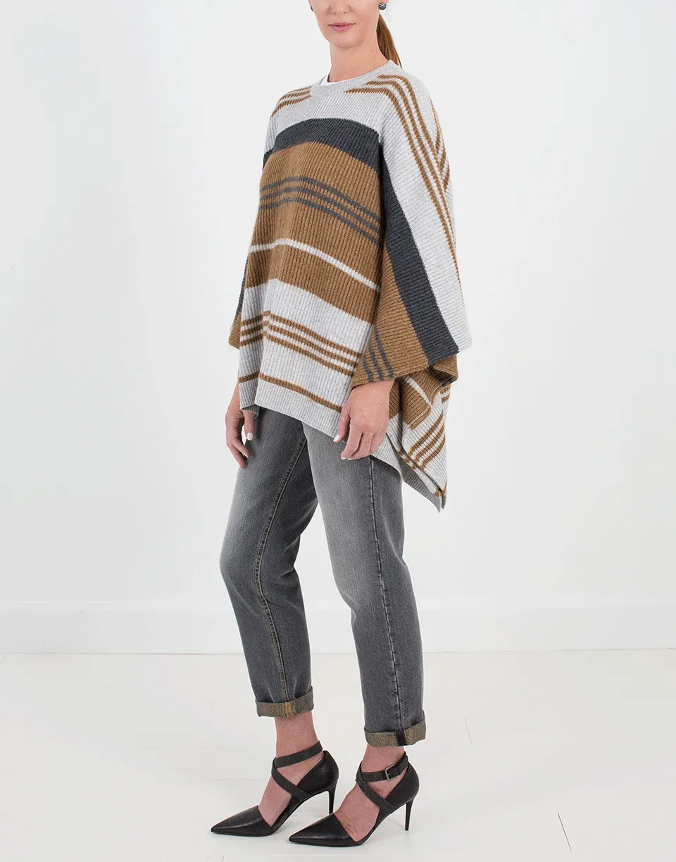 English Ribbed Striped Poncho