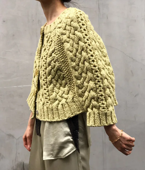 FUMIKA_UCHIDA/Wool Cashmere Hand Knitted Cable/CARDIGAN CAPE(AVOCADO)