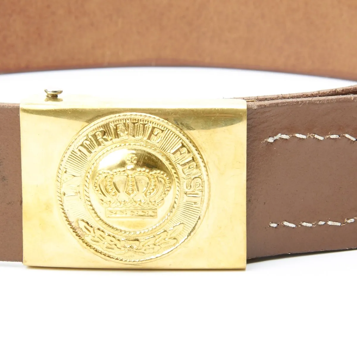 German WWI Brown Leather Belt with Bavarian "In Treue Fest" Belt Buckle