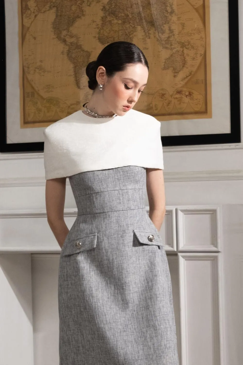 Gianna A-line Strappy Tweed Midi Dress