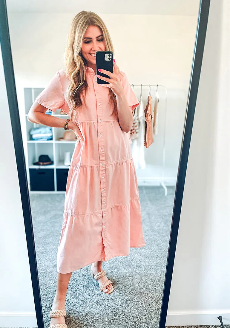 Gossamer Pink Women's Button Down Casual Babydoll Vacation Denim Long Dresses