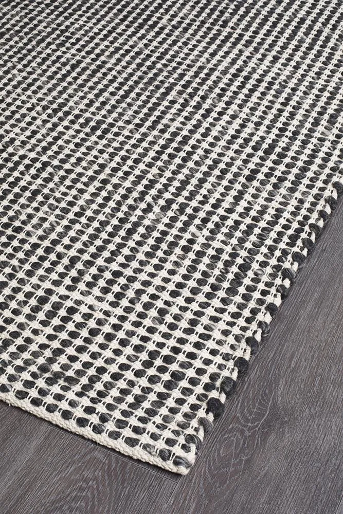 Hand Made Felted Wool Rug Black Natural