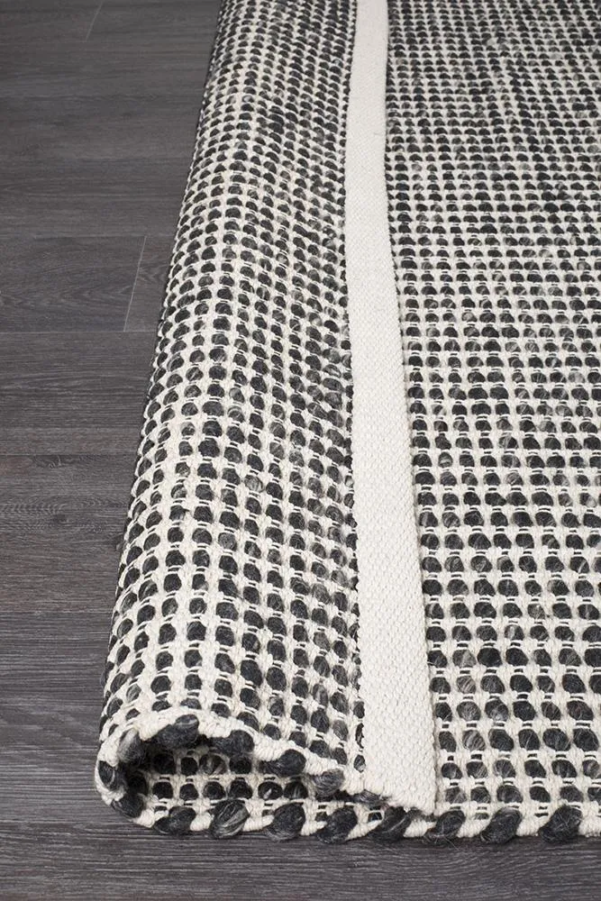 Hand Made Felted Wool Rug Black Natural