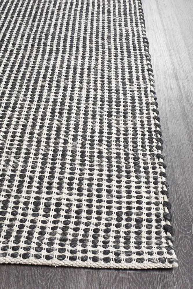 Hand Made Felted Wool Rug Black Natural