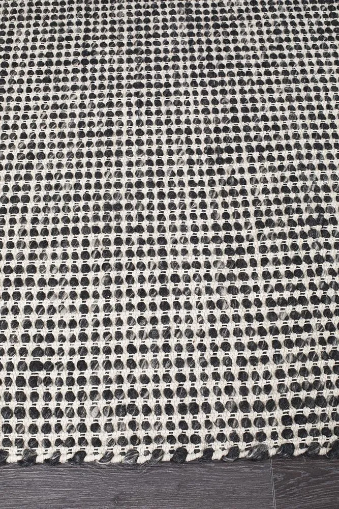 Hand Made Felted Wool Rug Black Natural