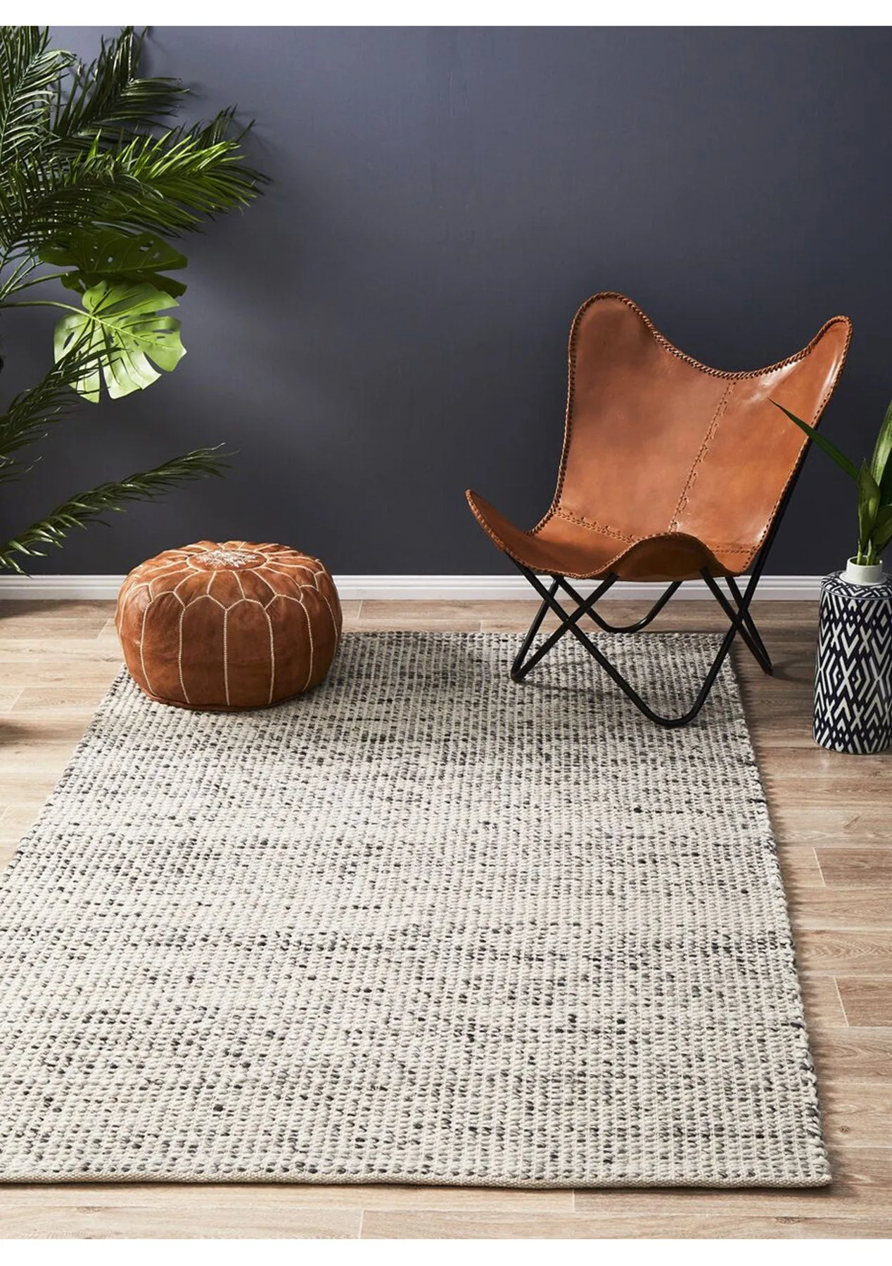 Hand Made  Felted Wool Rug Grey Natural