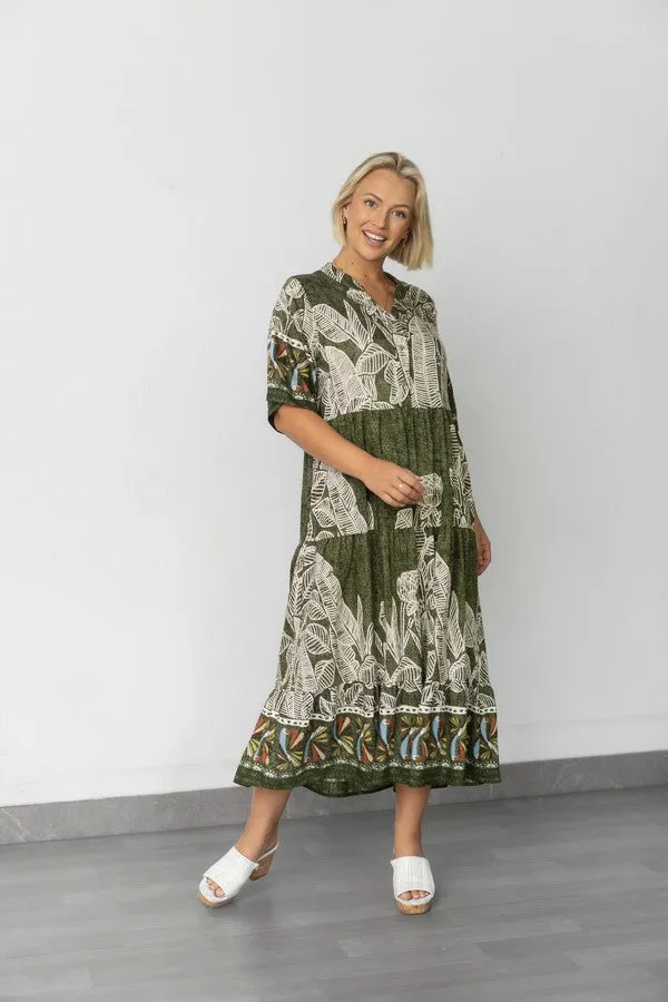 Jungle Split Neck Tiered Dress