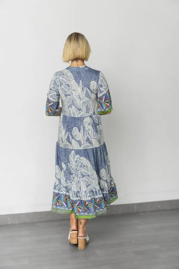 Jungle Split Neck Tiered Dress