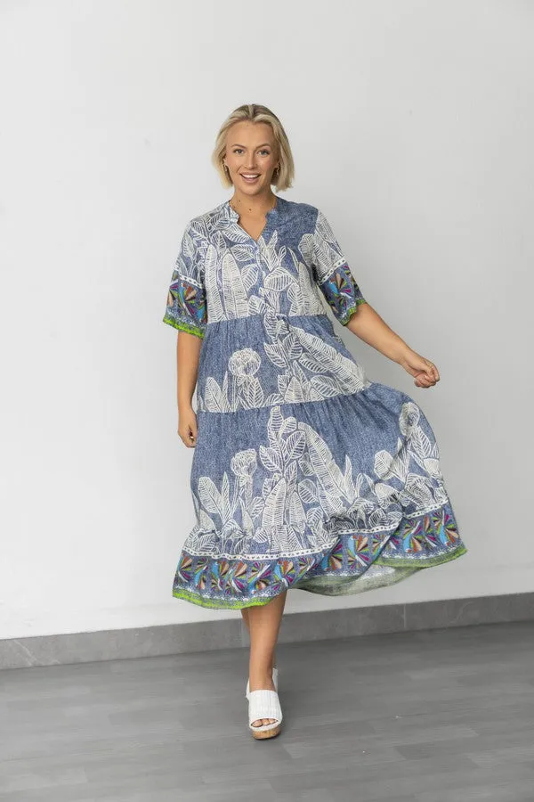 Jungle Split Neck Tiered Dress