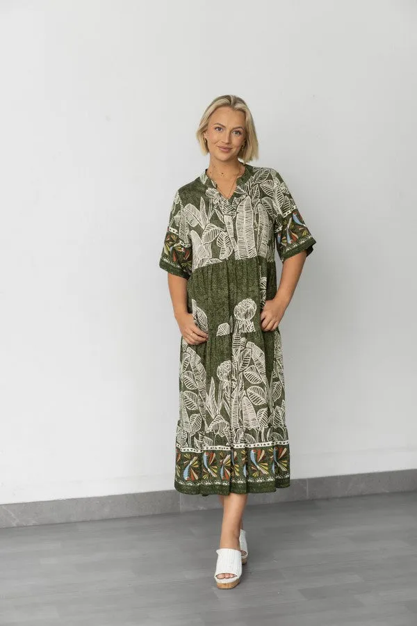 Jungle Split Neck Tiered Dress