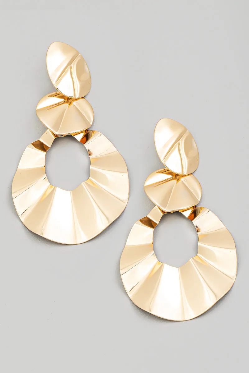 Metallic Texture Disc Drop Earrings