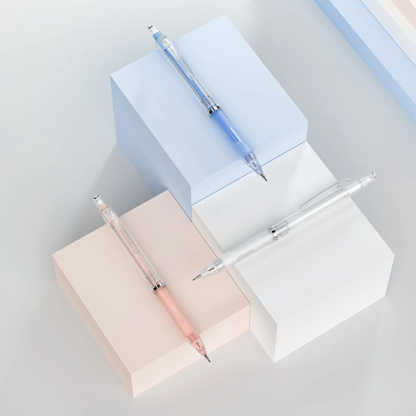 Nicpro 3 PCS Pastel Mechanical Pencil 0.7 with Case for School, with 6 tubes HB Lead Refills, 3 x Erasers, 9 x Eraser Refills for Student Writing, Drawing, Sketching, Blue & Pink & White Colors