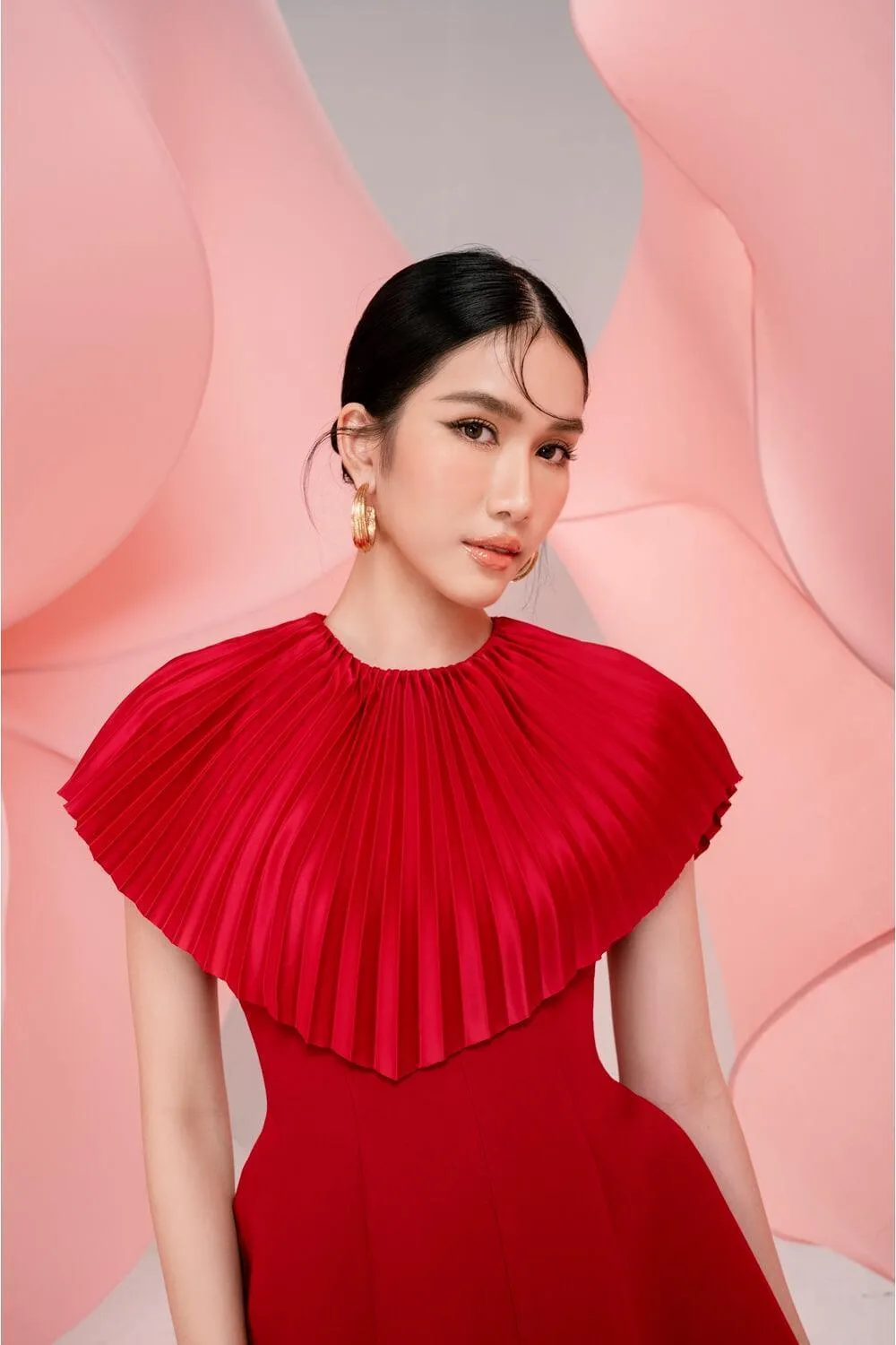 Nyla Pleated Cape Dress