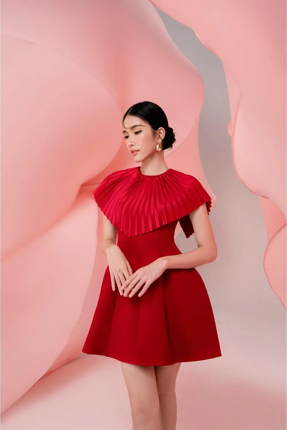 Nyla Pleated Cape Dress
