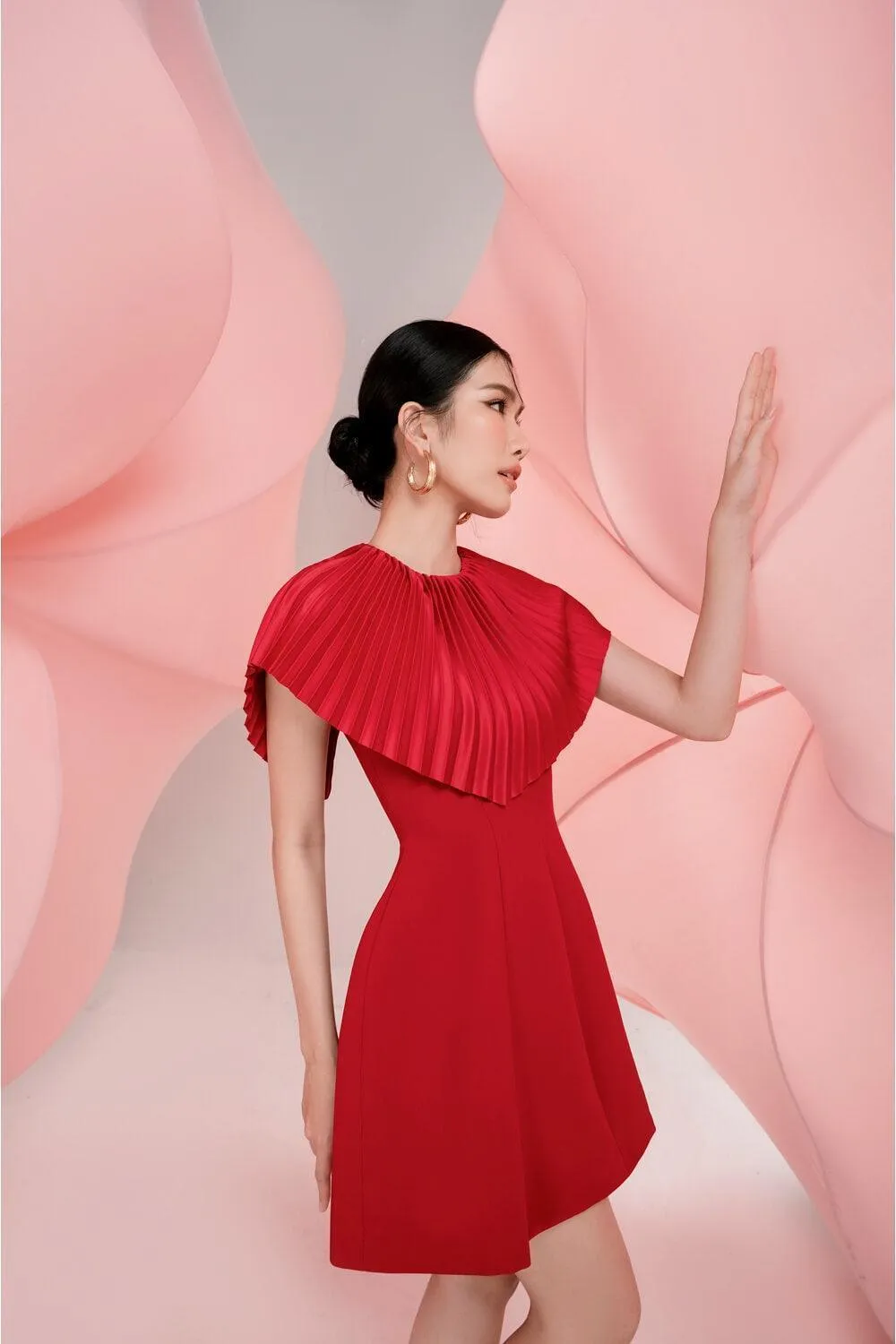 Nyla Pleated Cape Dress