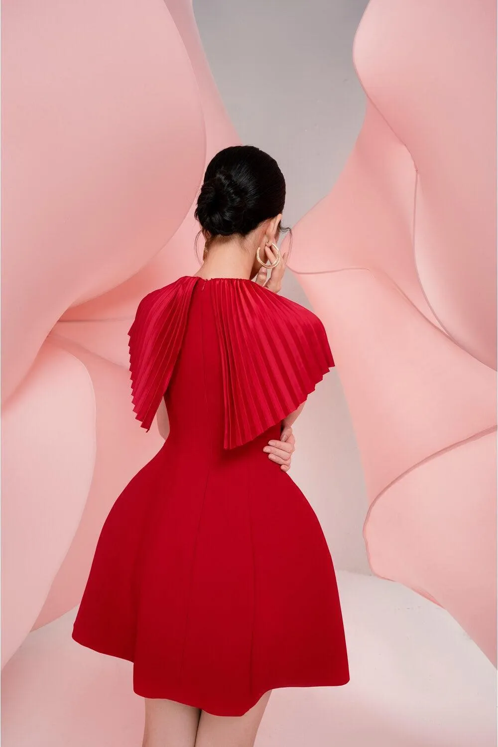 Nyla Pleated Cape Dress