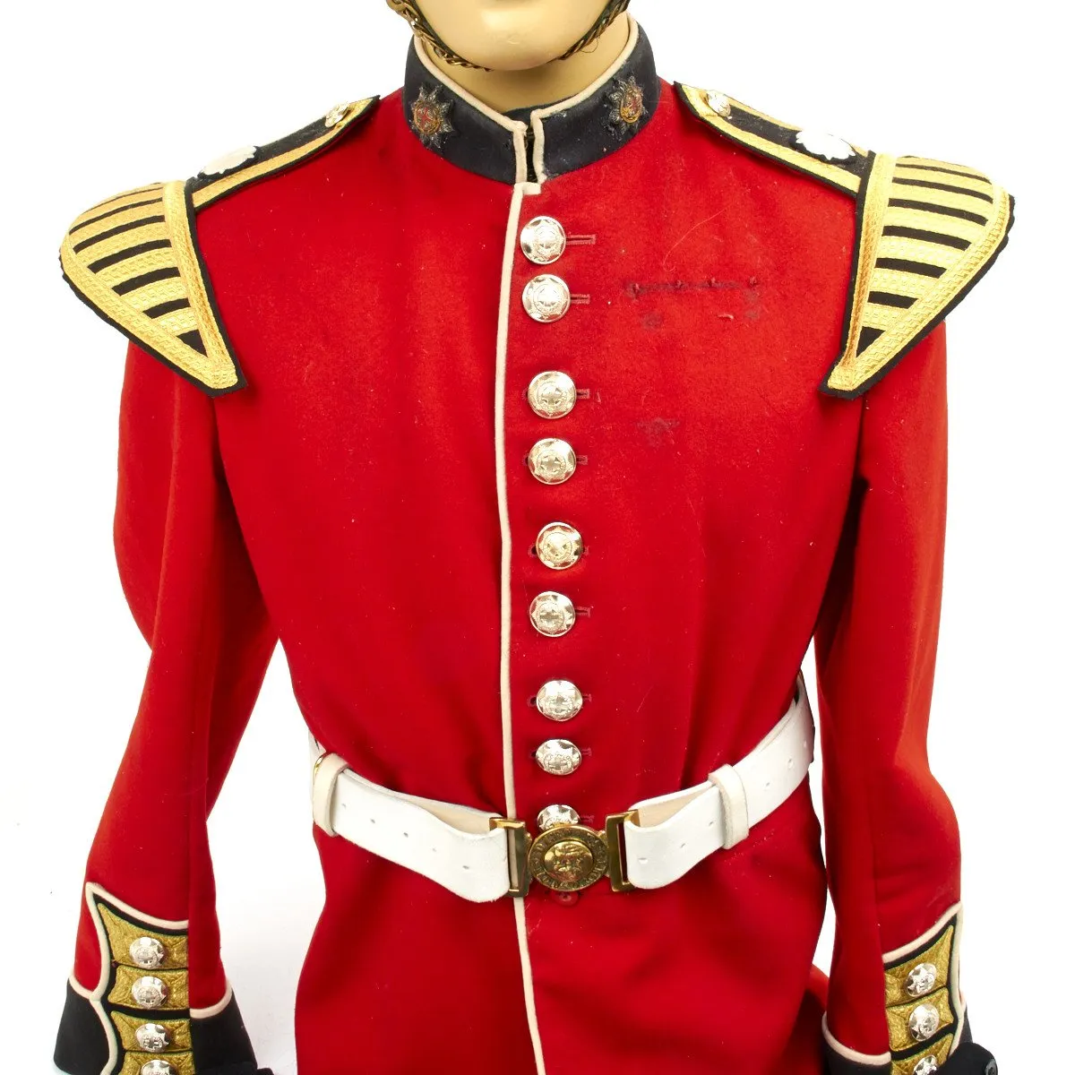 Original British Coldstream Guards Bandsman Uniform Set with Bearskin Helmet - Queens Crown 1950s