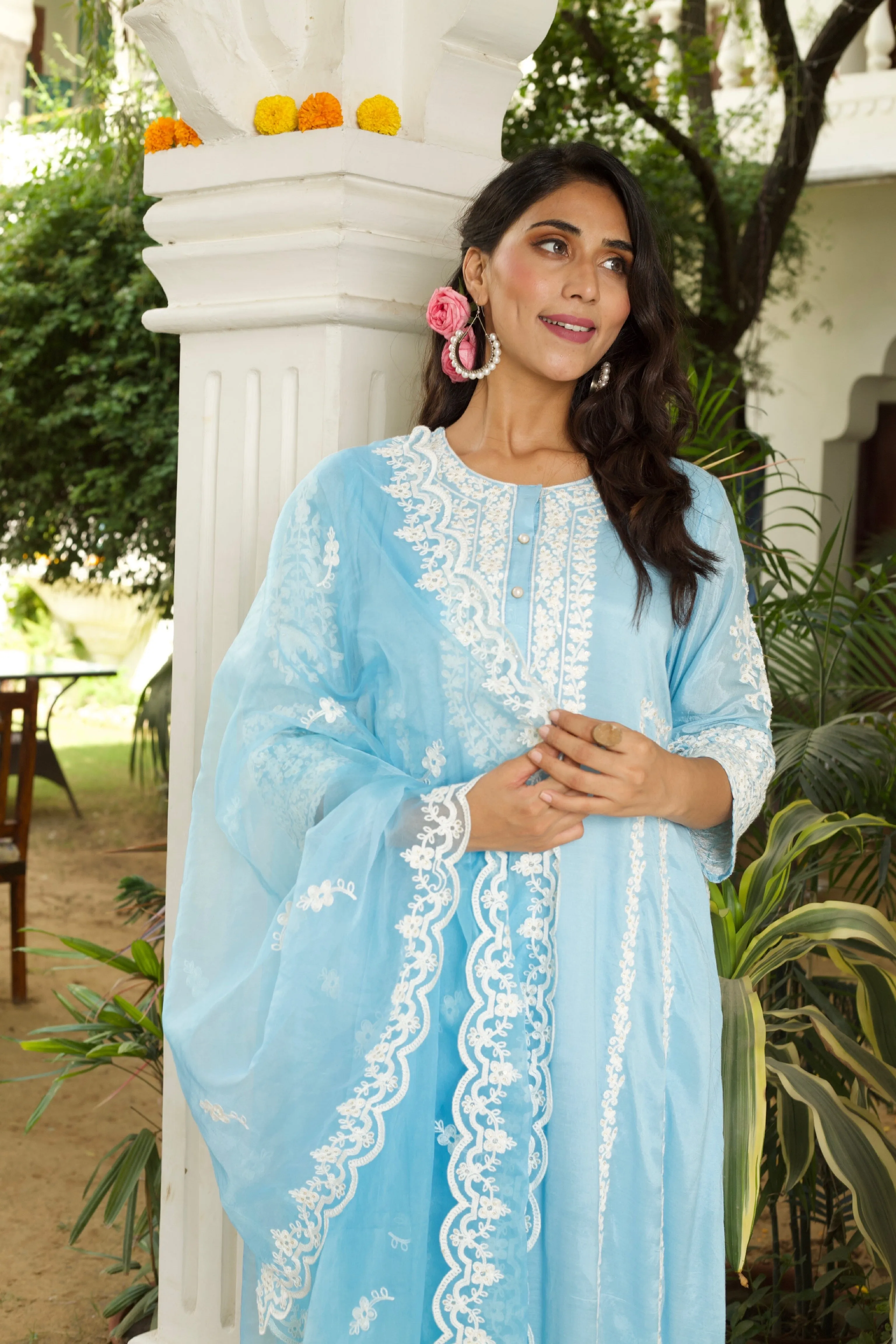 Paradise On Blue Dupatta Suit Set