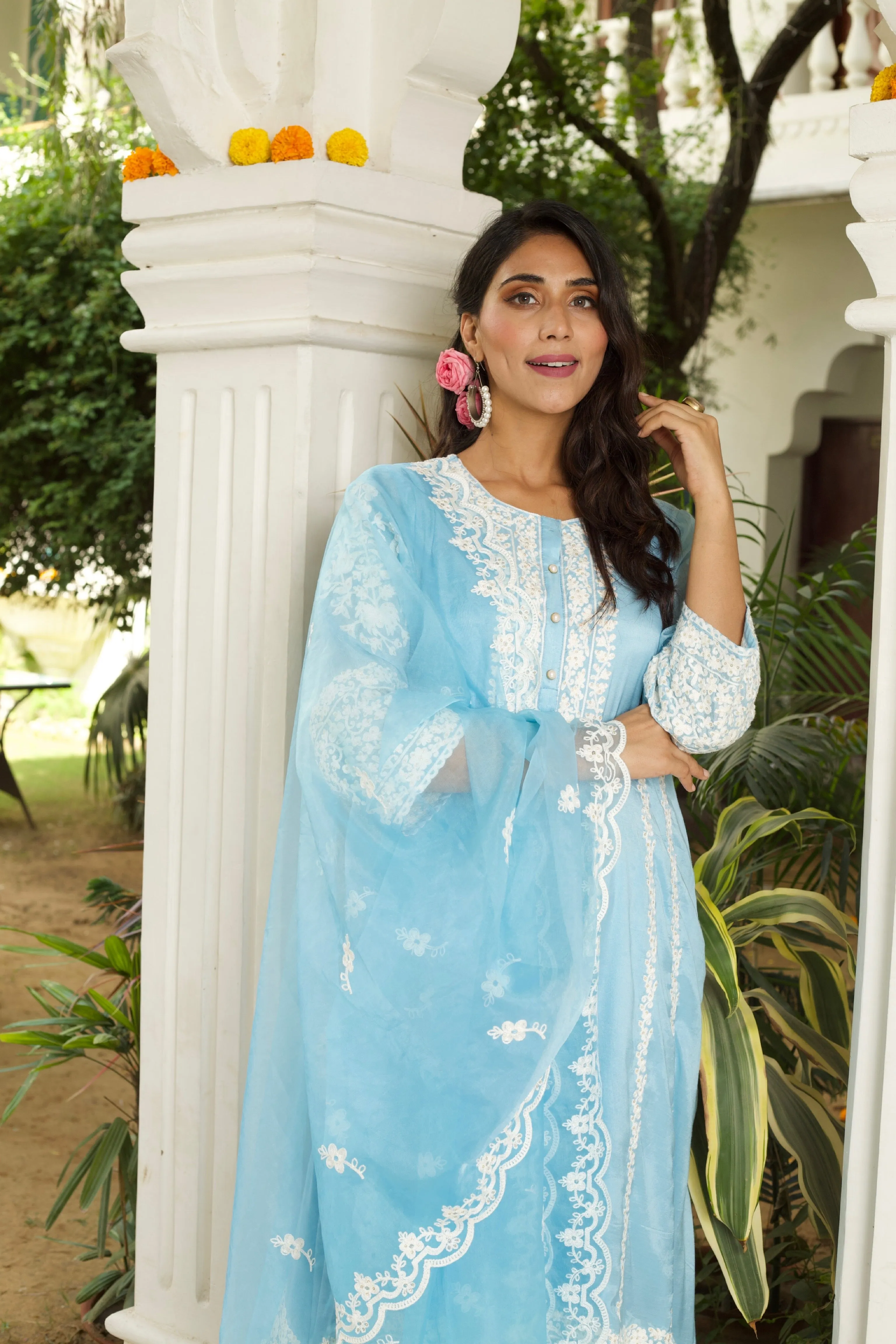 Paradise On Blue Dupatta Suit Set