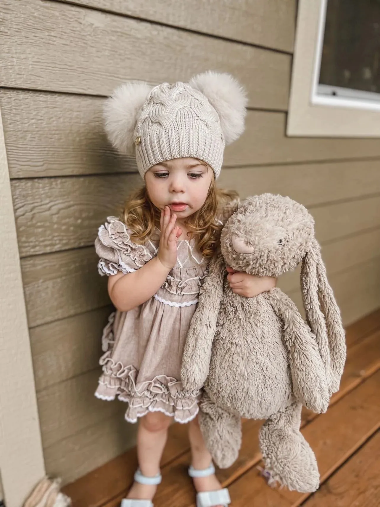 Petite Maison Kids Sandstone Merino Wool Kids Double Pom Hat