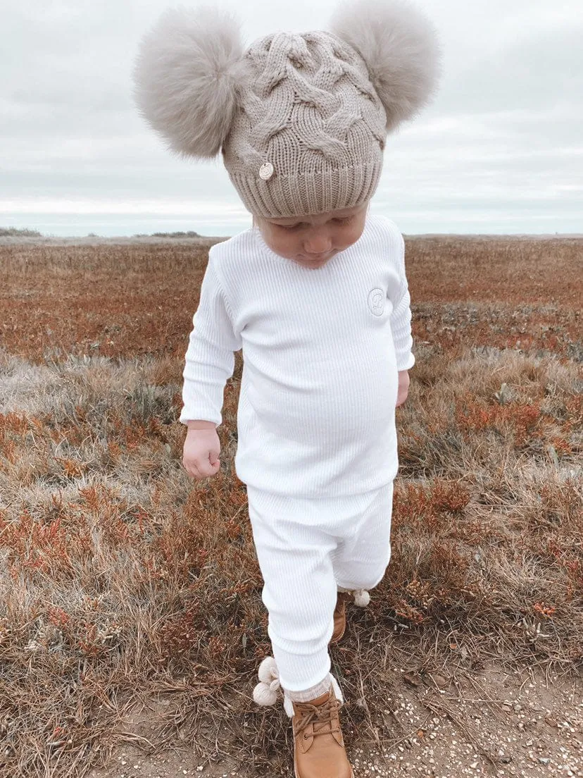 Petite Maison Kids Sandstone Merino Wool Kids Double Pom Hat