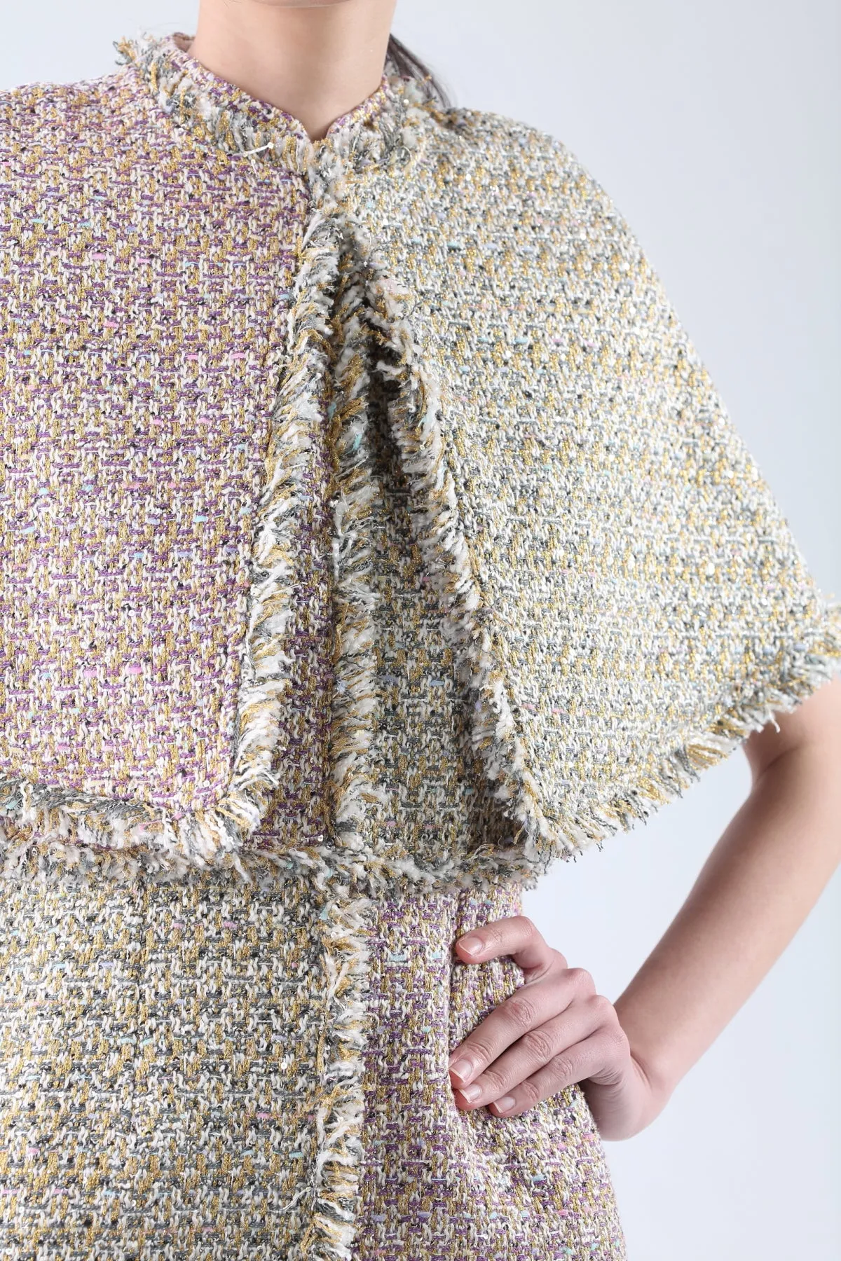 Purple and Grey Sequin Fancy Tweed Panel Cape and Dress Set(Cape)