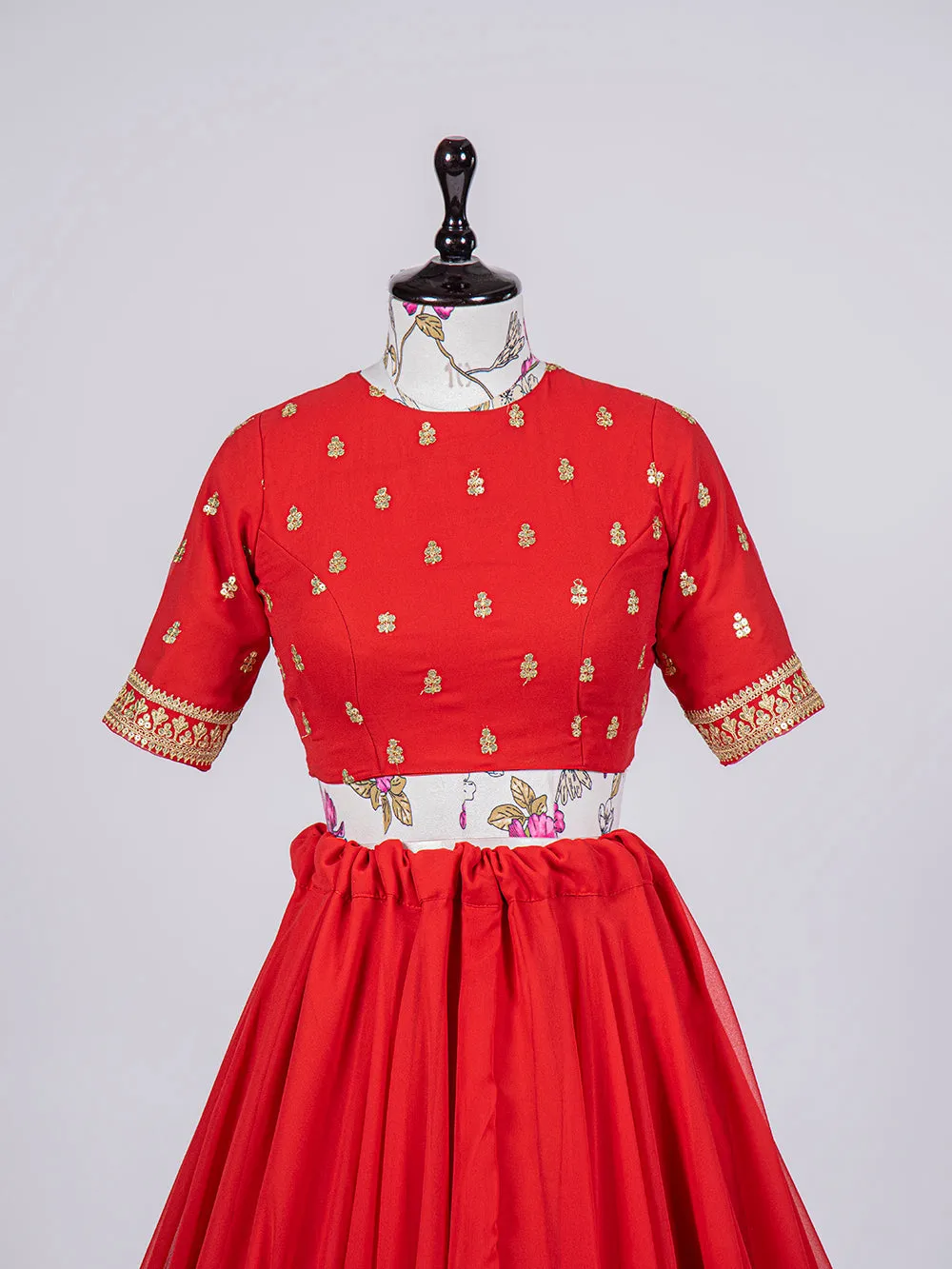 Red Color Simple Georgette Lehenga Choli