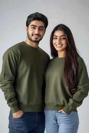 Regular Fit Unisex Crew Neck Long Sleeve Sweatshirt (Olive Green)