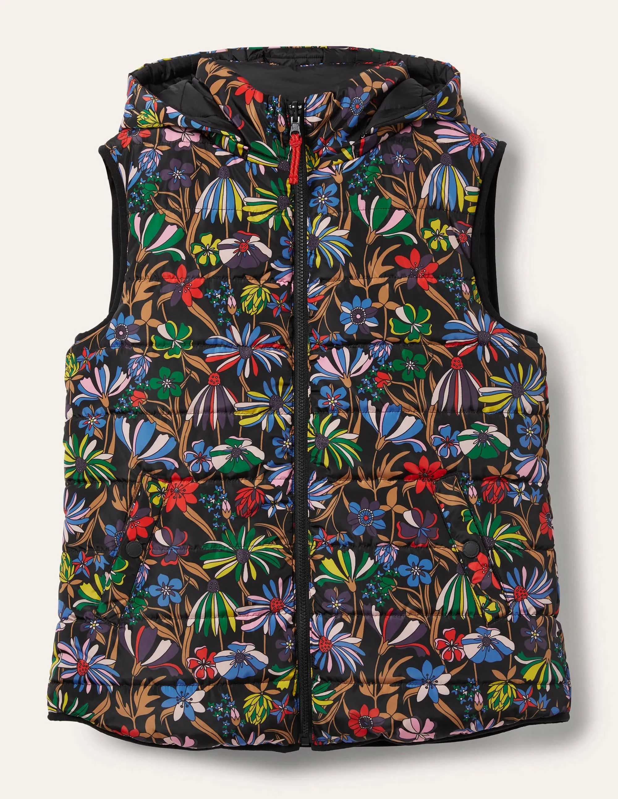Reversible Lightweight Gilet-Black, Wild Dandelion