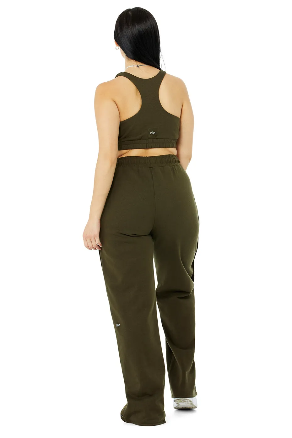 Scoop Neck Sweatshirt Bra & Courtside Tearaway Snap Pant Set - Dark Olive