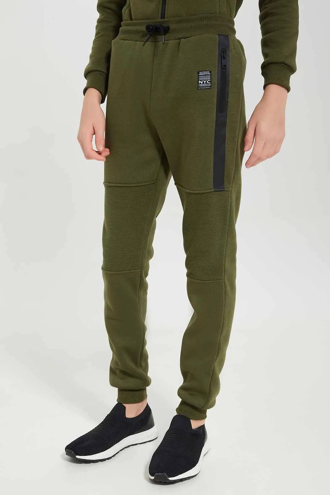 Senior Boys Olive Color Blacked Jogger Set (2 piece)