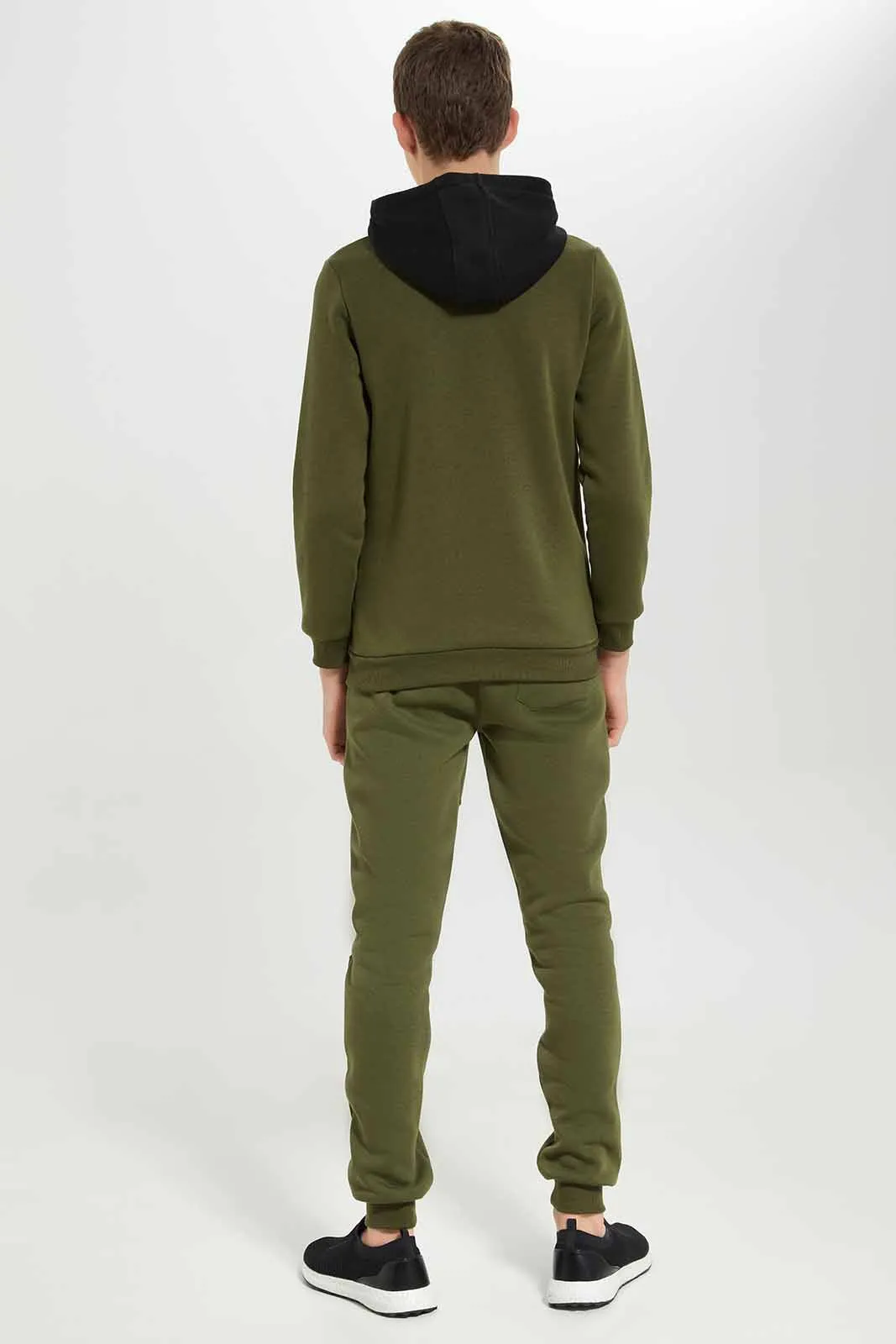 Senior Boys Olive Color Blacked Jogger Set (2 piece)