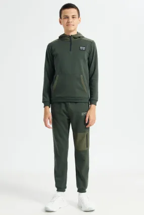 Senior Boys Olive Kangaroo Pocket Jogger Set (2 Piece)