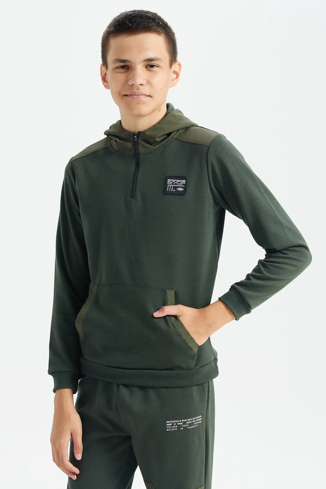 Senior Boys Olive Kangaroo Pocket Jogger Set (2 Piece)